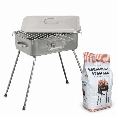 Mini Barbecue a Carbonella Pic Nic 37x27x65 cm Richiudibile con Carbonella 10 Litri Inclusa, Fornacetta Portatile da Campeggio e Giardino