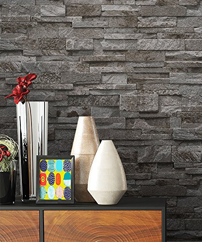 NEWROOM Steintapete Tapete Schwarz Mauer Stein Modern Vliestapete Vlies moderne Design 3D Optik Steintapete Ziegelstein Backstein Mauerwerk Klinker Loft inkl. Tapezier Ratgeber