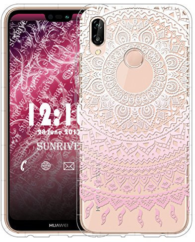 Sunrive Cover Per Huawei P20 Lite, Custodia Case in molle Trasparente TPU silicone Morbida Flessibile Antigraffio protettiva back custodie(tpu Fiore rosa)