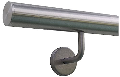 TIBU Handlauf Edelstahl 33,7 mm Geländer 0,3m - 6m, Länge 310 cm, Ende gerade Kappe und gewinkelte Halter