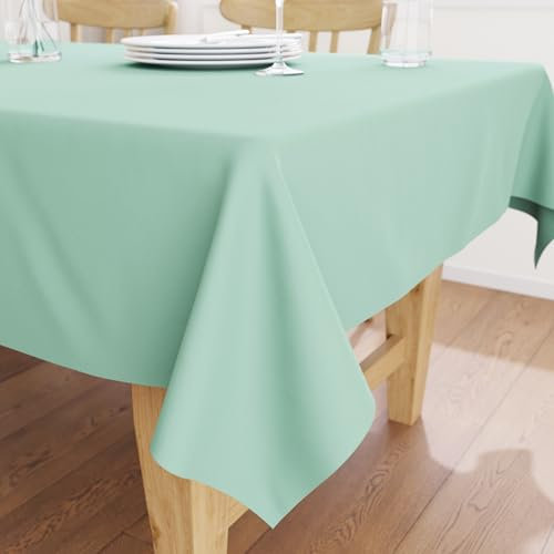 Encasa XO Baumwoll-Canvas-Tischdecke | Minzgrün Einfarbig | Rechteckige Größe 140x180 cm | Esstischdecke zur Dekoration – maschinenwaschbar