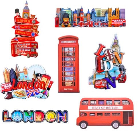 Famous London Icons Mix UK Souvenir Set of 8 Fridge Magnets