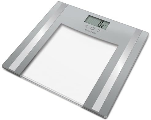 Salter 9182 SV3R Ultra-Slim Digitale Badezimmerwaage - Körpergewichtswaage, misst Fett, Muskel- / Knochenmasse, Körperwasser und BMI, LCD-Display, 8 Benutzerspeicher, Athletenmodus, 150 kg Kapazität