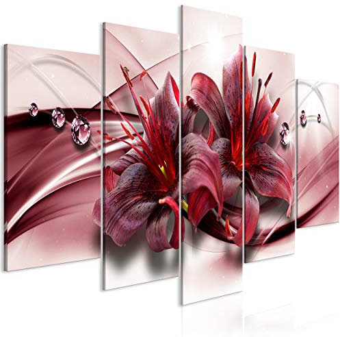 decomonkey Bilder Lilie Abstrakt 200x100 cm 5 Teilig Leinwandbilder Bild auf Leinwand Wandbild Kunstdruck Wanddeko Wand Wohnzimmer Wanddekoration Deko Blumen rot