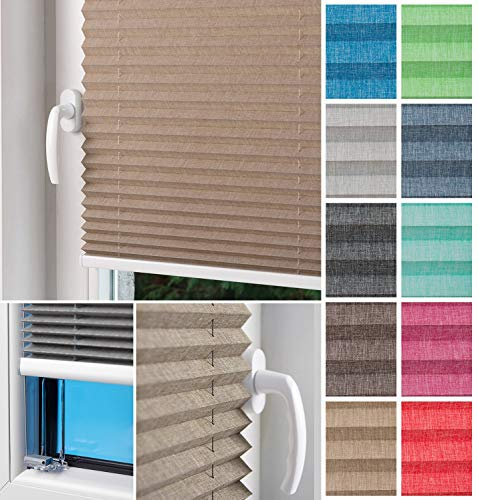Home-Vision® Plissee Faltrollo ohne Bohren zum Kleben, Innenrahmen, Kollektion Melange Leinenoptik Blickdicht Sonnenschutz Jalousie für Fenster & Tür (Beige - Höhe 100cm x Breite 85cm)