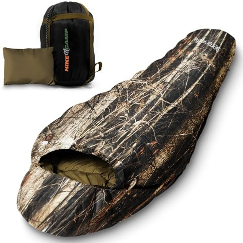 SereneLife Backpacking Sleeping Bag Camping Gear, Mummy Sleeping Bag For Adults/Teens w/ Pillow and Bag - Outdoor Lightweight Weather Proof Sleeping Bag for Camping, Hiking Traveling, Real Tree