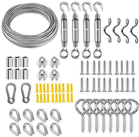 77Pcs Drahtseil, Edelstahl Stahlseil mit Ösen Haken PVC-ummantelt Edelstahlseil Stahlkabel 2 mm, 304 Edelstahl Seil Garten Drahtseile (15M)