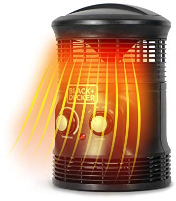 BLACK+DECKER 360-Degree Surround Heater and Fan Combo, 360 Space Heater for Office Desk, Home Office & Personal Use Desk, 2 Heat & Fan Only Settings, Adjustable Thermostat, BHDS156, Black