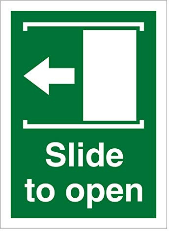 Slide To Open (Left) sign 80mm x 110mm Self adhesive vinyl sticker Advises people to slide the door release to the left to open (10)