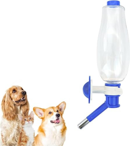 Andiker Dog Water Bottle, Hanging Dog Water Dispenser 500ML, Pet Drinking Fountains Large-capacity Water Feeder for Cage, Automatically Feeding Device for Small and Medium Dogs (Pink)