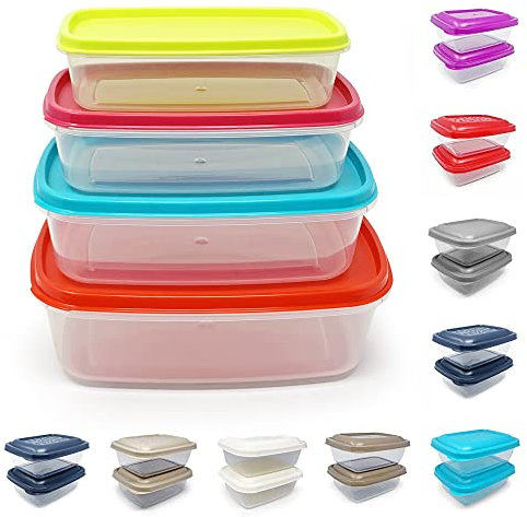 plastific Set of 4-250/400/700/1000ml Food Storage Container Stackable Food Prep Container with Lid, Airtight BPA-Free, Microwave, Freezer & Dishwasher Safe (Assorted Colors)