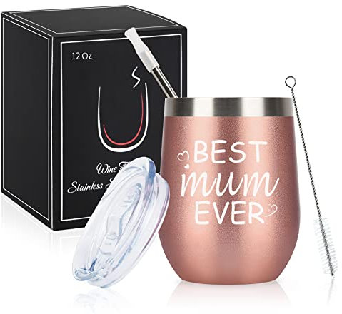 Livole Mothers Day Gifts, Mom, Women, Her, Best Mum Ever, Mum Birthday Presents Christmas Gifts from Daughter Son, 12oz Double Walled Coffee Mug, 350ml Thermal Tumbler with Straw and Lid