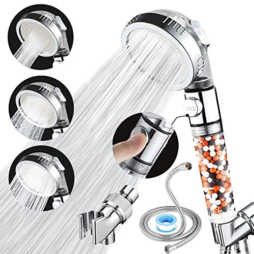 Vacto Hochdruck-Handbrause mit Filter, Duschkopf-Kits mit Schlauch und Halterung, harter Wasserenthärter Wasserreinigung Gefilterte Duschköpfe mit Filterperlen - Hilft trockene Haut und Haarausfall