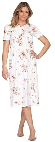 e.Femme® Kate 2348 Chemise de nuit à manches courtes pour femme 100 % coton, blanc/rose, 40