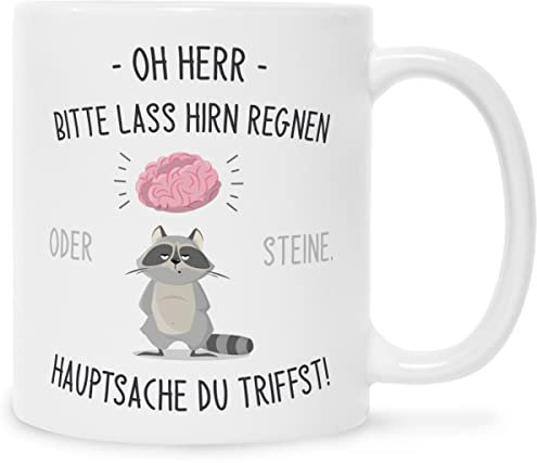 Bedruckte Tasse mit Spruch - Herr lass Hirn regnen! - Lustige Geschenke - Geschenk für Mama Papa Freunde Geburtstag Valentinstag Weihnachten - für Männer & Frauen Sie & Ihn - Farbe: Weiß