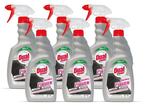 Dual Power, Pulitore Specifico Piastre, Detergente Ideale per la Pulizia delle Superfici in Vetroceramica, Sgrassa senza Fatica e Rispetta Tutte le Superfici Trattate, 6 Confezioni 500 ml