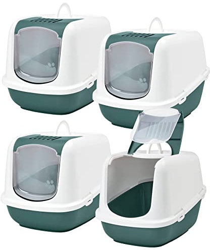 4er Sparpack XXL Katzentoilette Nestor Jumbo Weiss-dunkelgrün