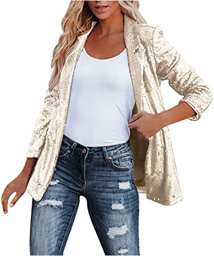 Damen Anzugjacke Blazer Glänzend Paillette Anzug Mantel Business Bürojacke EIN-Knopf Anzugjacken offene Vorderseite Herbstjacke Schlanke Passform Bürodame Arbeitskleidung Für Party Club