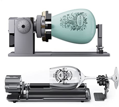 ATOMSTACK R1 Pro Laser Rolle Rotary- 4 in 1 Laser Rotary mit Risern, Multifunktions-Graviermodul für Lasergravierer, Backenfutter Rotary zum Gravieren von zylindrischen Objekten, Weinglas, Becher Ring