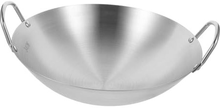 Cabilock Heavy Duty Stainless Steel Wok Pan with Dual Handles for Stir Fry Compatible with Induction Gas and Electric Stoves for Everyday Cooking