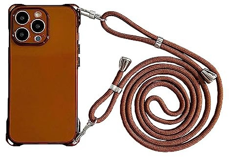 Bakicey Handykette für iPhone 14 Pro Max Transparent Hülle Abnehmbar Necklace Kordel Handyhülle Ultra dünn Kameraschutz TPU Bumper zum Umhängen Schutzhülle mit Band Case für iPhone 14 Pro Max, Braun