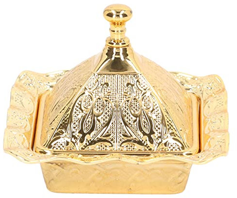 Asixxsix Cuenco para Servir, azucarero Dorado, Elegante, Vintage, minicuadrado, Plato para Servir, Cuenco Turco con Tapa para Fiesta, Oficina, Cocina, Boda, Adorno de Escritorio