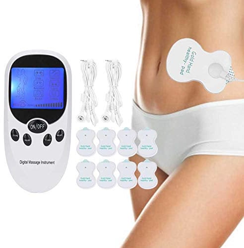 Estimulador Muscular Electrónico Digital, Dispositivo TENS para el Alivio del Dolor con Dos Salidas, 6 Modos y 8 Electrodos, Instrumento de Masaje estimulación EMS/TENS para Entrenamiento Muscular