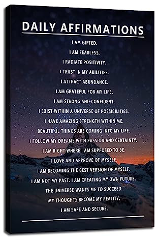 Daily Affirmations Motivierende Leinwand, Wandkunst, inspirierendes Poster, Drucke für Büro, Wohnzimmer, moderne Heimdekoration, Gemälde, Bilder gespannt und gerahmt, fertig zum Aufhängen, 30,5 cm B x