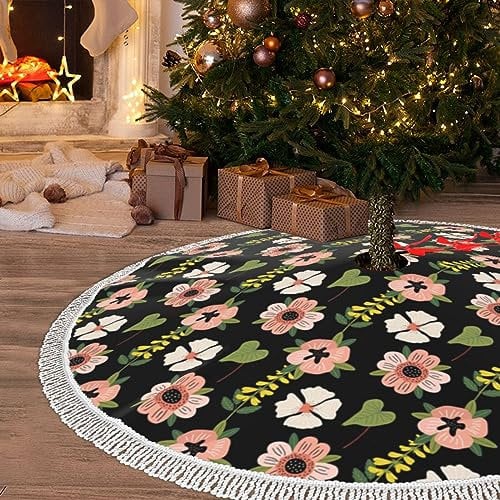 EVANEM 121,9 cm Weihnachtsbaum Rock mit Quaste Rosa Jasmin Blume Baum Matte Quaste Dekoration Weihnachtsbaum Rock Weihnachtsbaum Abdeckung für Neujahr Festival Urlaub Party Dekor