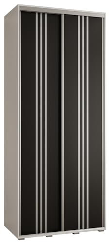 MEBLE KRYSPOL Davos 6 110 Schlafzimmerschrank mit Zwei Schiebetüren - Moderner Kleiderschrank mit Kleiderstange und Regalen - 235,2x110x45 cm - Weiß Schwarz Silber