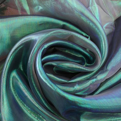 GORGECRAFT 3m Regenbogen-Laser-Gradienten-Organza Schillernder Spitzen-Voile-Stoff 152cm Breit Metallische Holografische Gaze Für Hochzeitskleid Vorhang Hintergrundfotografie (Mittleres Meergrün)