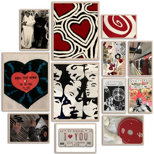 Elegend 12 Stück Downtown Girl Room Decor – Retro Red Rockstar Bilder, Y2k Wandkunstdrucke für Schlafzimmer, Rockstar Coquette Wandkunstdrucke, Kokett-Poster für Zimmer, ästhetisch, Wandcollage-Set