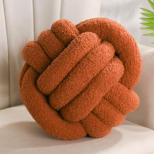 Yhoelata Knotenkissen, Dekokissen Braun, Zierkissen Aesthetic Sofakissen aus Teddysamt, Bett Deko Kissen Runden für Kind Schlafzimmer, Geschenk 28 cm