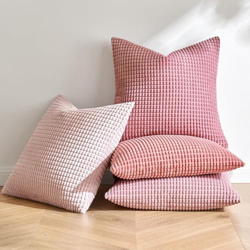 MIULEE 4er Set Kissenbezug Kissen Dekorative Kissenbezüge Kordsamt Sofakissen Dekokissen Kopfkissenbezug Couchkissen Deko Bezug für Sofa Couch Wohnzimmer Schlafzimmer Büro 45x45cm Rosa Serie