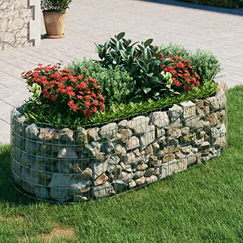 Gecheer Gabionen-Hochbeet Gabionenkorb Blumenbeet Gabionen-Pflanzkübel 200 x 100 x 50 cm (L x B x H),Maschenweite: 10 x 5 cm (L x B)