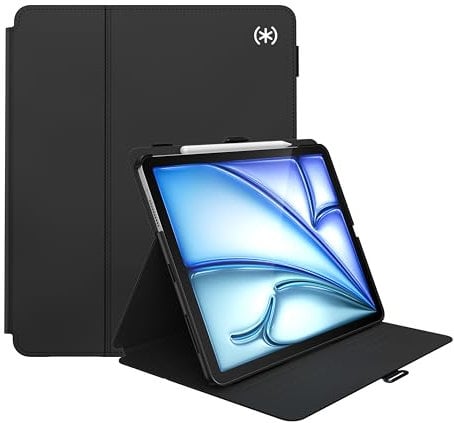 Speck, Schutzhülle für iPad Air 13, Passend für iPad Pro, 12,9 Zoll (6., 5. Generation), Mit Stifthalter, Sturz- und Kameraschutz, Schlanker Multi-Range-Ständer, Balance Folio, Schwarz/Schwarz/Weiß