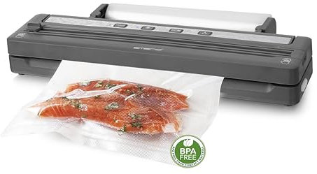 Emerio Vakuumierer mit TOP Ausstattung - Vakuumiergerät inkl. 3m Folienrolle + 5 St. Beutel (20x30cm) - mit Folienrolle-Aufhängung + Cutter - für Folienbeutel bis max. 30cm Breite geeignet - 120 Watt