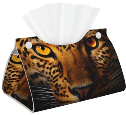 Tissue Box Cover Double sided leather for Desk Home spa Office Bathroom, Bedroom Vanity Countertop Night Stands Desk Car Fun leopard print Pattern