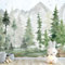 UNIK Nordic Vliestapete XXL, 300x250cm, Kindertapete im Tannenwald Aquarell Design, Wohntapete mit Wald-Motiv, Fototapete für Baby- und Kinderzimmer, Mustertapete in Premium Qualität, Made in Germany