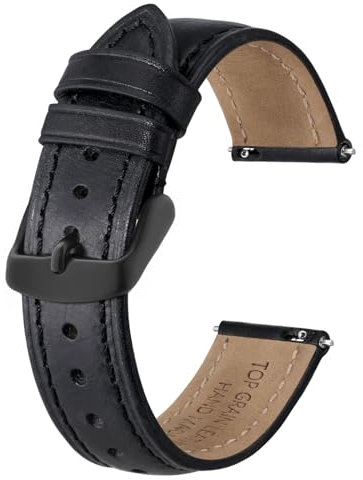 BISONSTRAP Retro Leder Uhrenarmband für Herren, Ersatzarmband aus Ölgewachstem Kalbsleder, Schnellverschluss, 22mm, Schwarz (Schwarze Schnalle)