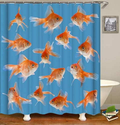 okoikfc Rideau Douche Anti Moisissure Poisson Rouge 3D Rideau de Douche 180x180 cm Rouge, Rideau Baignoire Imperméable Lavable Tissu Polyester Rideau Salle de Bain avec 12 Crochets CC1131