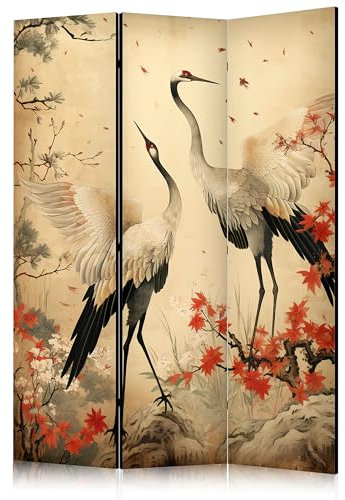 murando - Paravent Raumteiler Innen orientalisch 135x172 cm 3-teilig Einseitig Raumtrenner Raum Trennwand Holz Room Divider Mobiler Sichtschutz Wand Vogels Blumen Bäume Kran p-H-10000-z-a