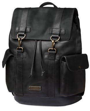 DRAKENSBERG Leder Rucksack 'Bruce' Klassischer Wander- und Freizeitrucksack im Retro-Vintage-Design, 13 Laptopfach, Damen, Herren, 20L - Schwarz, DR00367