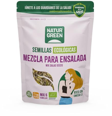 NaturGreen - Mezcla de Seis Semillas Ecológicas para Ensalada, Semillas BIO para Ensalada, Sin Gluten, Sin Lactosa, Sin Azúcares Añadidos - 200 gr
