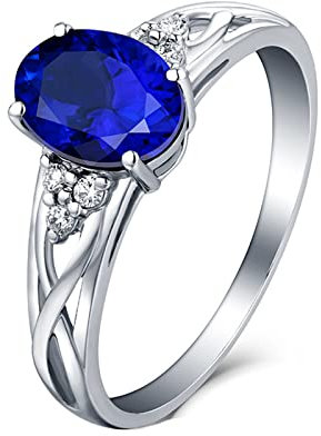 Bishilin Trauring Damen Einzeln Weißgold 750, Hochzeit Ringe Unendlich mit Oval Tansanit 2.5ct Verlobungsringe Eheringe Nickelfrei für Frauen Gr.54 (17.2)