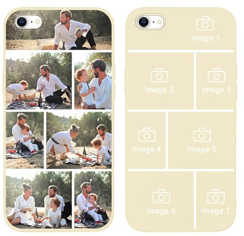 Yoedge Personalised Phone Case for iPhone 8/SE 2022/7/SE 2020 4.7 inch, Custom Photo Design Flexible Soft Silicone Customized Rubber Shockproof Cover, Personalize with 7 Image Collage for Girls, Beige