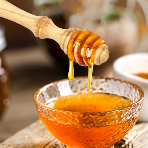 Caffney Honey Dipper Olive Wood Honey Spoon Dipper Reusable Honey Wand for Honey Pot Jar Container Grooved Honey Mixing Stirrer for Kitchen Wedding Party HHD(Style 1)