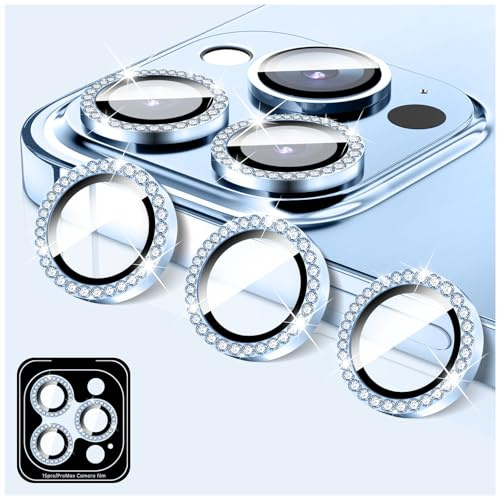 LucBuy Diamond Camera Lens Protector Compatible for iPhone 13 Pro/13 Pro Max, Sparkling Camera Lens Cover Film Stickers, Tempered Glass Screen Cover, Individual Auto-Align Metal Rings