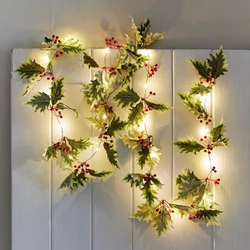 Talking Tables LED Holly Shaped String Lights for Festive Tablescaping, Battery Operated, Christmas Decorations, Indoor Eco-Friendly Design for Christmas Events and Home, 2.6m