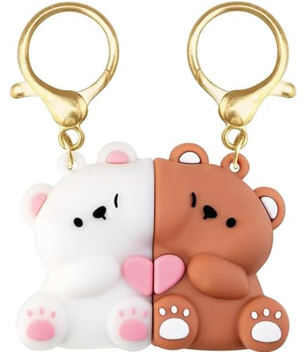 DLAIUSMALL 1 Paar Magnetischer Schlüsselanhänger Personalisiert,Partner Schlüsselanhänger (Bear-Key)